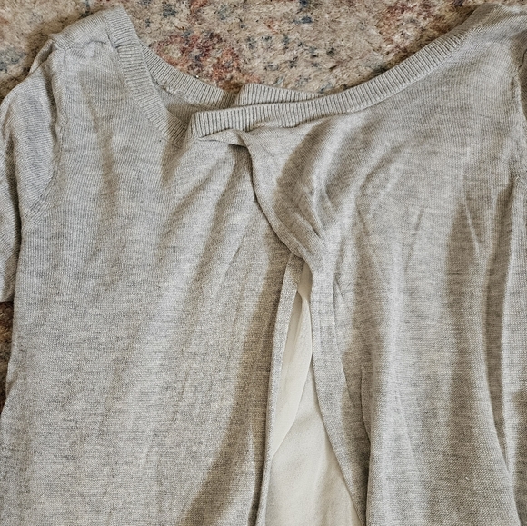 Express Light Gray Long Sleeve Top with white under layer. Open back. Size M - Picture 7 of 7